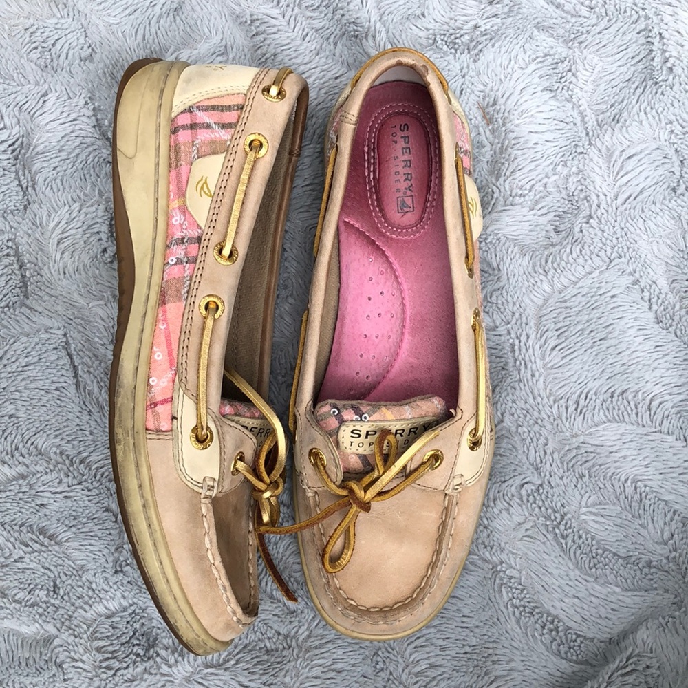 Cream with pink plaid Sperry Topsiders